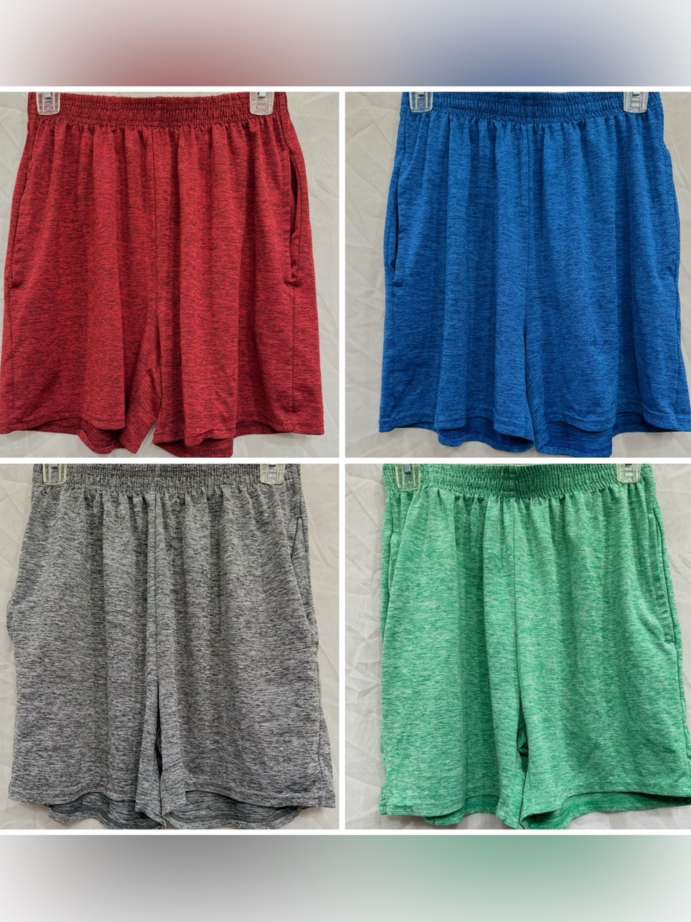 4 Pairs Men’s Athletic Shorts with Pockets | Blue, Green, Red, Gray